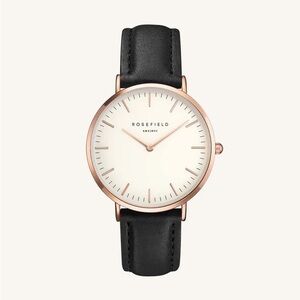 Rosefield Black Leather Rose Gold Watch